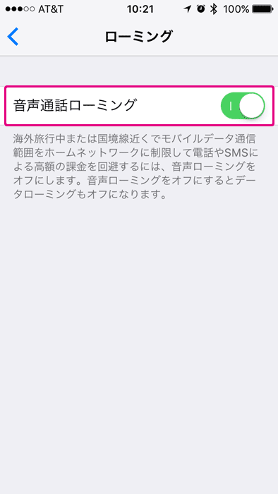 「音声通話ローミング」はオン